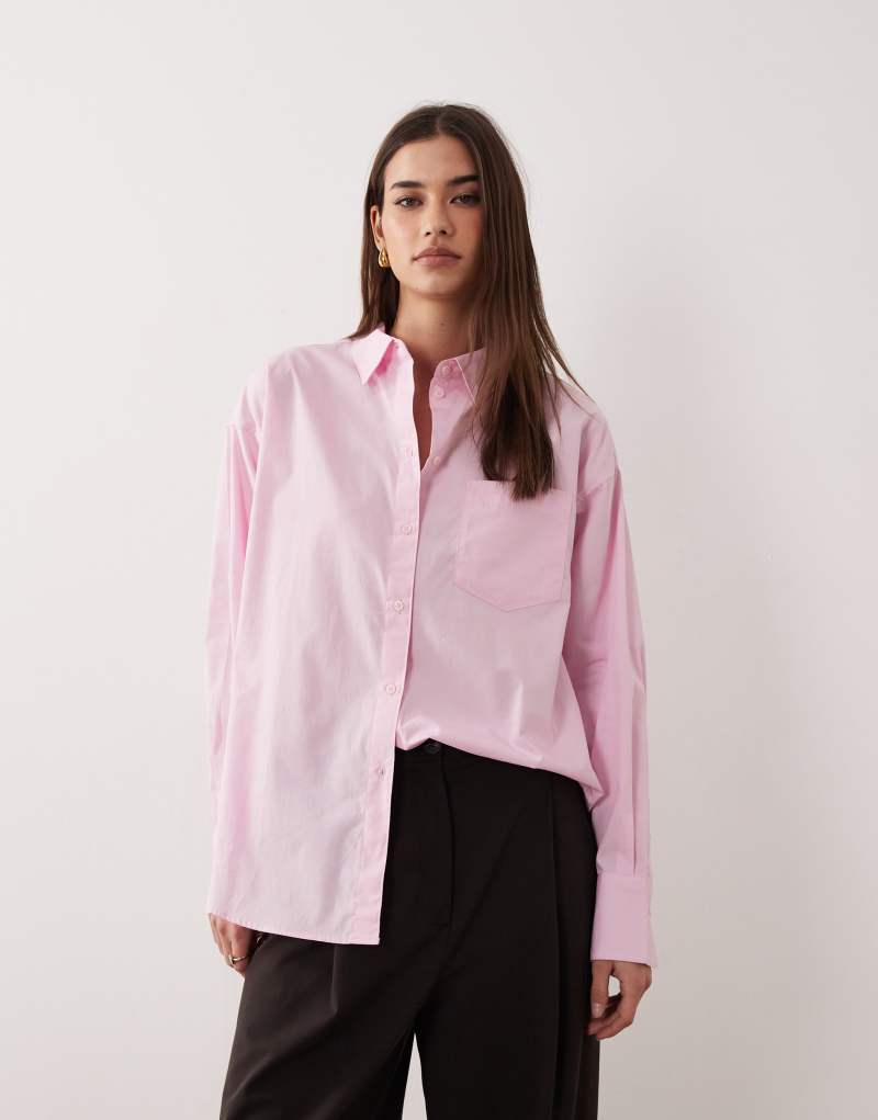 Trend oversize pembe poplin gömlek